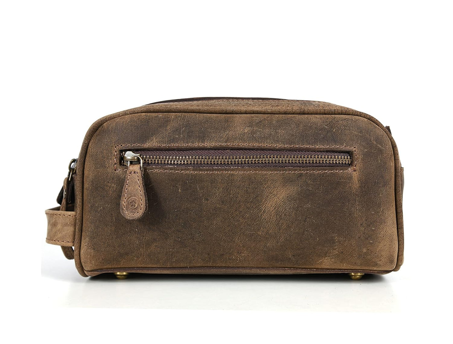 10" Premium Leather Toiletry Travel Pouch With Waterproof Lining Black Color | King-Size Handcrafted Vintage Shaving Kit By Aaron Leather Goods (Brown)