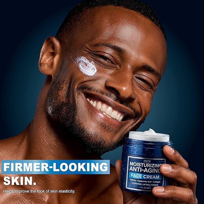 Mens Face Moisturizer Cream - Anti Aging Cream with Retinol, Collagen & Hyaluronic Acid Lightweight After Shave Lotion for Men - Hydrating, Firming & Wrinkle Repair - Day & Night Facial Men Skin Care